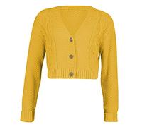 GOSTYLES® Womens New Crop Cable Knit Cardigan, Ladies Cropped Outerwear Classic 3 Button Open Front Sweater (Mustard, 12-14)