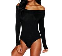GOSTYLES® Womens Off-Shoulder Long Sleeve Slim-Fit Stretchy Bardot Bodysuit, Ladies Elegant Party Wear Jumpsuit Leotard Top (Black, 8)