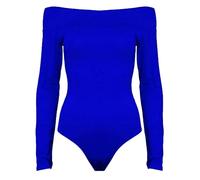 GOSTYLES® Womens Off-Shoulder Long Sleeve Slim-Fit Stretchy Bardot Bodysuit, Ladies Elegant Party Wear Jumpsuit Leotard Top (Royal Blue, 14)