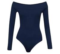 GOSTYLES® Womens Off-Shoulder Long Sleeve Slim-Fit Stretchy Bardot Bodysuit, Ladies Elegant Party Wear Jumpsuit Leotard Top (Navy, 12)