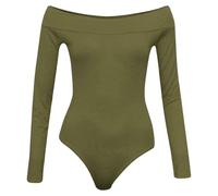 GOSTYLES® Womens Off-Shoulder Long Sleeve Slim-Fit Stretchy Bardot Bodysuit, Ladies Elegant Party Wear Jumpsuit Leotard Top (Khaki, 10)