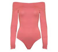 GOSTYLES® Womens Off-Shoulder Long Sleeve Slim-Fit Stretchy Bardot Bodysuit, Ladies Elegant Party Wear Jumpsuit Leotard Top (Coral, 12)
