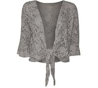 GOSTYLES® Womens Open Front Tie Up Sequin Bolero Shrug, Ladies Elegant Evening Wear Floral Lace 3/4 Sleeve Cropped Cover Up Cardigan (Grey, 24-26)