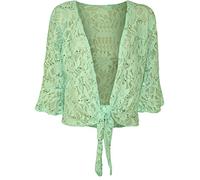 GOSTYLES® Womens Open Front Tie Up Sequin Bolero Shrug, Ladies Elegant Evening Wear Floral Lace 3/4 Sleeve Cropped Cover Up Cardigan (Mint, 12-14)