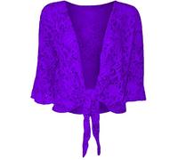 GOSTYLES® Womens Open Front Tie Up Sequin Bolero Shrug, Ladies Elegant Evening Wear Floral Lace 3/4 Sleeve Cropped Cover Up Cardigan (Purple, 20-22)