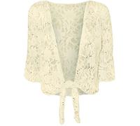 GOSTYLES® Womens Open Front Tie Up Sequin Bolero Shrug, Ladies Elegant Evening Wear Floral Lace 3/4 Sleeve Cropped Cover Up Cardigan (Off White, 12-14)
