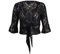 GOSTYLES® Womens Open Front Tie Up Sequin Bolero Shrug, Ladies Elegant Evening Wear Floral Lace 3/4 Sleeve Cropped Cover Up Cardigan (Black, 24-26)