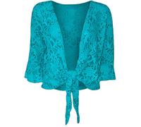GOSTYLES® Womens Open Front Tie Up Sequin Bolero Shrug, Ladies Elegant Evening Wear Floral Lace 3/4 Sleeve Cropped Cover Up Cardigan (Turquoise, 12-14)