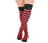 GOSTYLES® Women's Over the Knee Socks, Ladies Stripe & Plain Assorted Colours Soft Cotton Stretch Thigh High Socks School & Casual Wear (Black & Red, 4-6)