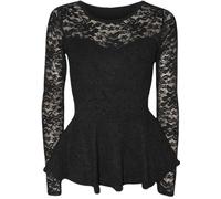 GOSTYLES® Womens Peplum Popcorn Lace Sequin Long Sleeve Bodycon Blouse, Ladies Elegant Fitted Evening Top (Black, 12-14)