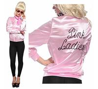 GOSTYLES® Womens Pink Ladies Satin Jacket, 1950s Grease Retro Costume Top with Embroidered Back Fancy Dress Rock n Roll Outfit Plus Sizes 8-22