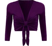 Gostyles® Women's Plain Long Sleeves Front Knot Bolero Shrug Top - Ladies Stretchy Cropped Cardigan (Purple, 8/10)