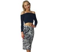 GOSTYLES® Womens Plain & Printed Bodycon Pencil Skirt, Ladies Office Casual Wear Stretch Jersey Elastic Waist Midi Skirt (Zebra Print, XL)