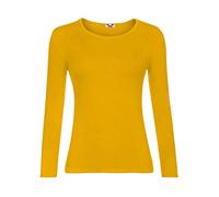 GOSTYLES® Womens Plain & Printed Long Sleeve Basic T-Shirts, Ladies Soft Stretchy Casual Wear Round Neck Tee Tops (Mustard, S-M)