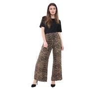 GOSTYLES® Womens Plain & Printed Palazzo Wide Leg Flared Trousers, Ladies High Waist Soft Stretchy Loose Fit Casual Lounge Bottoms Pants (Leopard Print, M-L)
