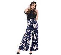 GOSTYLES® Womens Plain & Printed Palazzo Wide Leg Flared Trousers, Ladies High Waist Soft Stretchy Loose Fit Casual Lounge Bottoms Pants (White Lily Floral, 3XL)