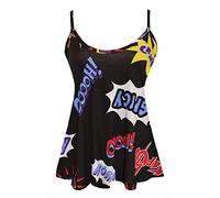 GOSTYLES® Womens Plain & Printed Spaghetti Strap Sleeveless Cami Vest, Ladies Summer Flared Swing Camisole Strappy Tank Tops (Boom Print, 24-26)