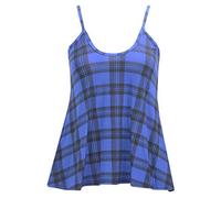 GOSTYLES® Womens Plain & Printed Spaghetti Strap Sleeveless Cami Vest, Ladies Summer Flared Swing Camisole Strappy Tank Tops (Blue Tartan, 24-26)