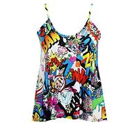 GOSTYLES® Womens Plain & Printed Spaghetti Strap Sleeveless Cami Vest, Ladies Summer Flared Swing Camisole Strappy Tank Tops (Bang, 24-26)