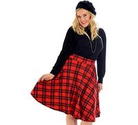 GOSTYLES® Womens Plain & Tartan Soft Stretch Midi Skirt, Ladies Knee-Length Elasticated Waistband Swing Style Scottish Check Skater (Red Check, 16)