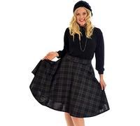 GOSTYLES® Womens Plain & Tartan Soft Stretch Midi Skirt, Ladies Knee-Length Elasticated Waistband Swing Style Scottish Check Skater (Charcoal Check, 20)