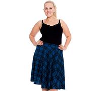 GOSTYLES® Womens Plain & Tartan Soft Stretch Midi Skirt, Ladies Knee-Length Elasticated Waistband Swing Style Scottish Check Skater (Teal Check, 22-24)