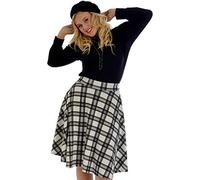 GOSTYLES® Womens Plain & Tartan Soft Stretch Midi Skirt, Ladies Knee-Length Elasticated Waistband Swing Style Scottish Check Skater (White Check, 22-24)