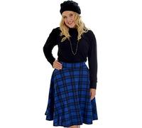 GOSTYLES® Womens Plain & Tartan Soft Stretch Midi Skirt, Ladies Knee-Length Elasticated Waistband Swing Style Scottish Check Skater (Royal Blue Check, 22-24)