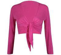 GOSTYLES® Womens Plain Tie-Up Front Cropped Bolero Shrug, Ladies Long Sleeve Lightweight Summer Cover-Up Crop Cardigan Blouse (Fuchsia, XL)