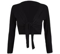 GOSTYLES® Womens Plain Tie-Up Front Cropped Bolero Shrug, Ladies Long Sleeve Lightweight Summer Cover-Up Crop Cardigan Blouse (Black, S-M)