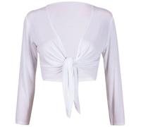 GOSTYLES® Womens Plain Tie-Up Front Cropped Bolero Shrug, Ladies Long Sleeve Lightweight Summer Cover-Up Crop Cardigan Blouse (White, S-M)