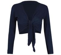 GOSTYLES® Womens Plain Tie-Up Front Cropped Bolero Shrug, Ladies Long Sleeve Lightweight Summer Cover-Up Crop Cardigan Blouse (Navy, M-L)
