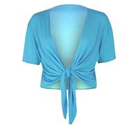 GOSTYLES® Womens Plain Tie-Up Front Cropped Bolero Shrug, Ladies Short Sleeve Lightweight Summer Cover-Up Crop Cardigan Blouse (Turquoise, M-L)