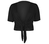 GOSTYLES® Womens Plain Tie-Up Front Cropped Bolero Shrug, Ladies Short Sleeve Lightweight Summer Cover-Up Crop Cardigan Blouse (Black, M-L)