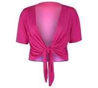 GOSTYLES® Womens Plain Tie-Up Front Cropped Bolero Shrug, Ladies Short Sleeve Lightweight Summer Cover-Up Crop Cardigan Blouse (Fuchsia, S-M)