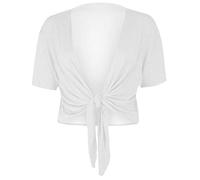 GOSTYLES® Womens Plain Tie-Up Front Cropped Bolero Shrug, Ladies Short Sleeve Lightweight Summer Cover-Up Crop Cardigan Blouse (White, S-M)