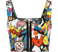 GOSTYLES® Womens Print Zip Bandeau Boobtube Bralet, Ladies Padded Strapless Crop Top with Front Zip Summer Stretchy Clubwear Strap Top (Comic, 8-10)