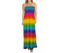 GOSTYLES Womens Rainbow Print Boobtube Bandeau Long Maxi Dress, Ladies Summer Wear Sleeveless Stretch Sheering Dresses XL