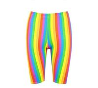 GOSTYLES® Womens Rainbow Striped Cycling Shorts LGBTQ Pride Parade Hot Pants, Ladies Stretchy Gym, Workout & Activewear Colorful Festival & Rave Shorts (Rainbow Striped, 8-10)