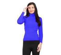 GOSTYLES® Women's Ribbed Knitted High Polo Roll Neck Jumper, Ladies Casual Smooth Stretchy Pullover Knit Turtleneck Plain Sweater Top (Royal Blue, 10)