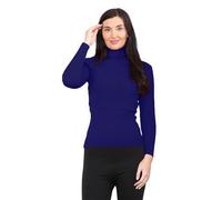 GOSTYLES® Women's Ribbed Knitted High Polo Roll Neck Jumper, Ladies Casual Smooth Stretchy Pullover Knit Turtleneck Plain Sweater Top (Navy, 14)