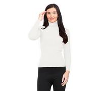 GOSTYLES® Women's Ribbed Knitted High Polo Roll Neck Jumper, Ladies Casual Smooth Stretchy Pullover Knit Turtleneck Plain Sweater Top (White, 10)