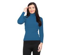 GOSTYLES® Women's Ribbed Knitted High Polo Roll Neck Jumper, Ladies Casual Smooth Stretchy Pullover Knit Turtleneck Plain Sweater Top (Teal, 10)