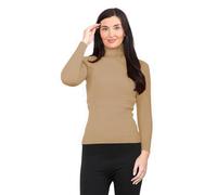 GOSTYLES® Women's Ribbed Knitted High Polo Roll Neck Jumper, Ladies Casual Smooth Stretchy Pullover Knit Turtleneck Plain Sweater Top (Camel, 14)
