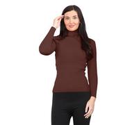 GOSTYLES® Women's Ribbed Knitted High Polo Roll Neck Jumper, Ladies Casual Smooth Stretchy Pullover Knit Turtleneck Plain Sweater Top (Brown, 10)