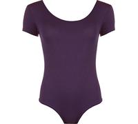 GOSTYLES® Womens Round Neck Ballet Dance Bodysuit, Ladies Plain Soft Stretch Short Sleeve Gymnastic Leotard Top (Purple, M-L)