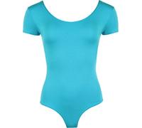 GOSTYLES® Womens Round Neck Ballet Dance Bodysuit, Ladies Plain Soft Stretch Short Sleeve Gymnastic Leotard Top (Turquoise, M-L)