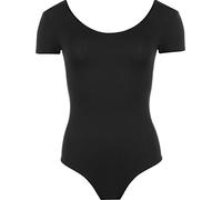 GOSTYLES® Womens Round Neck Ballet Dance Bodysuit, Ladies Plain Soft Stretch Short Sleeve Gymnastic Leotard Top (Black, M-L)