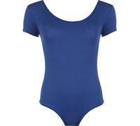 GOSTYLES® Womens Round Neck Ballet Dance Bodysuit, Ladies Plain Soft Stretch Short Sleeve Gymnastic Leotard Top (Blue, S-M)