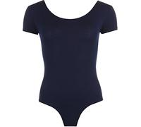 GOSTYLES® Womens Round Neck Ballet Dance Bodysuit, Ladies Plain Soft Stretch Short Sleeve Gymnastic Leotard Top (Navy, S-M)